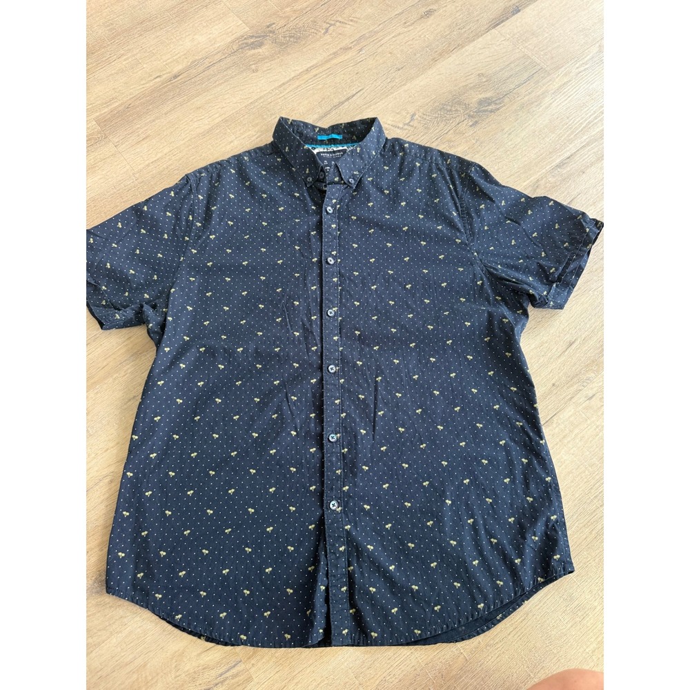 Denim & Flower Ricky Singh Mens XL Slim Fit Navy Palm Tree Polka Dot Shirt